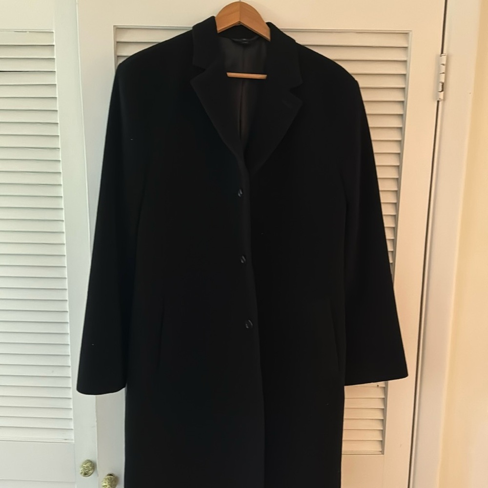 Hathaway Platinum Black Overcoat/Trench Coat, Cotton & Cashmere